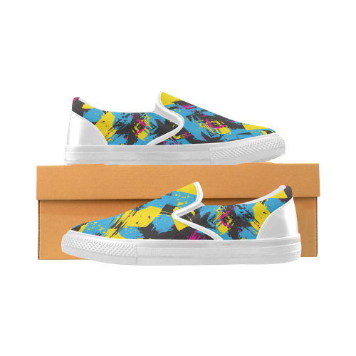Colorful paint stokes on a black background Men's Unusual Slip-on Canvas Shoes (Model 019)