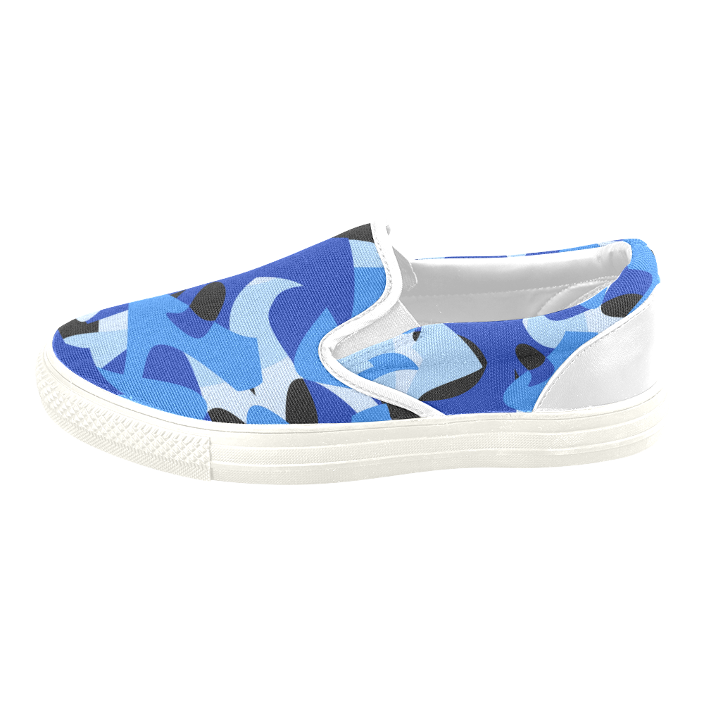 Camouflage Abstract Blue and Black Men's Unusual Slip-on Canvas Shoes (Model 019)