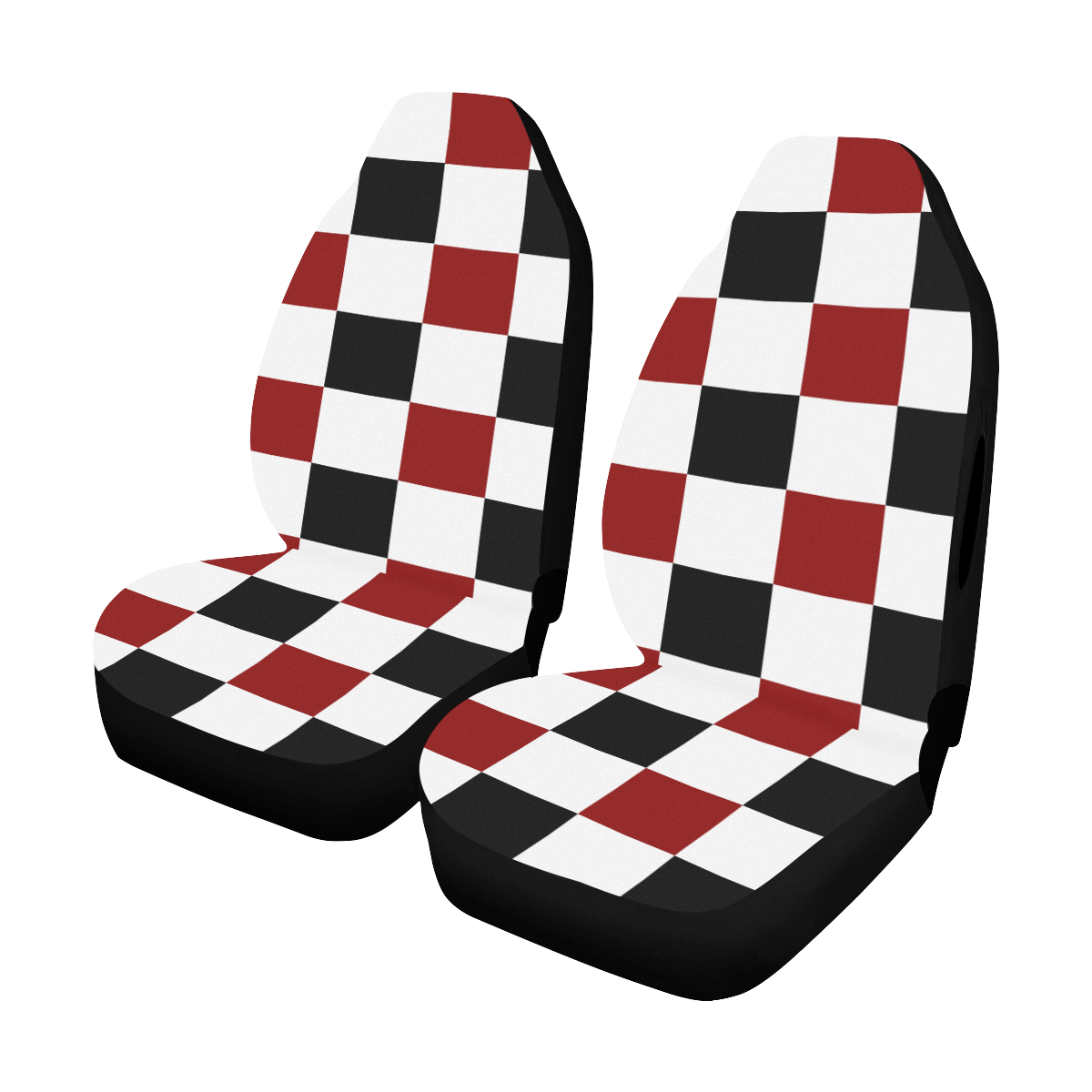 Black Red White Checker Car Seat Cover Airbag Compatible (Set of 2)