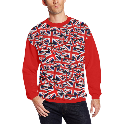 Union Jack British UK Flag  (Vest Style) Red Men's Oversized Fleece Crew Sweatshirt/Large Size(Model H18)