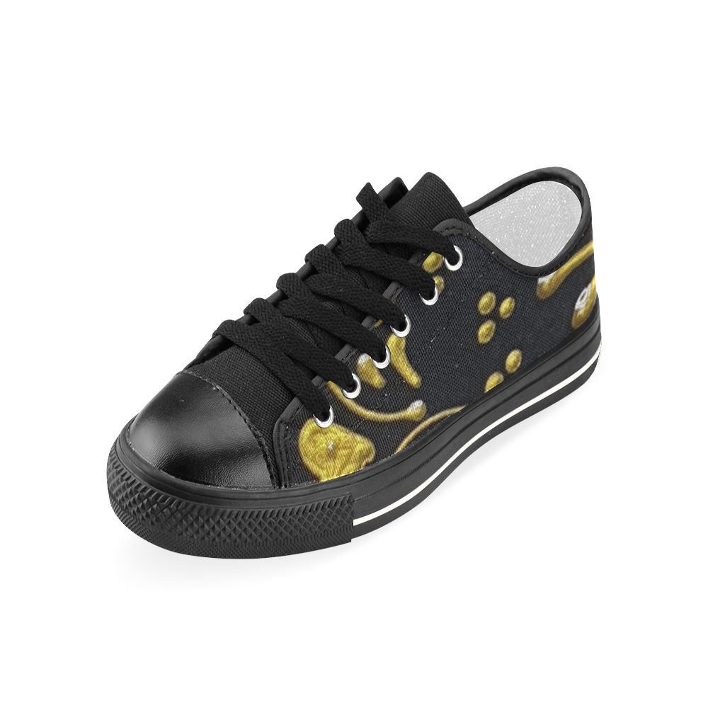 Black and gold Heart Women's Classic Canvas Shoes (Model 018)