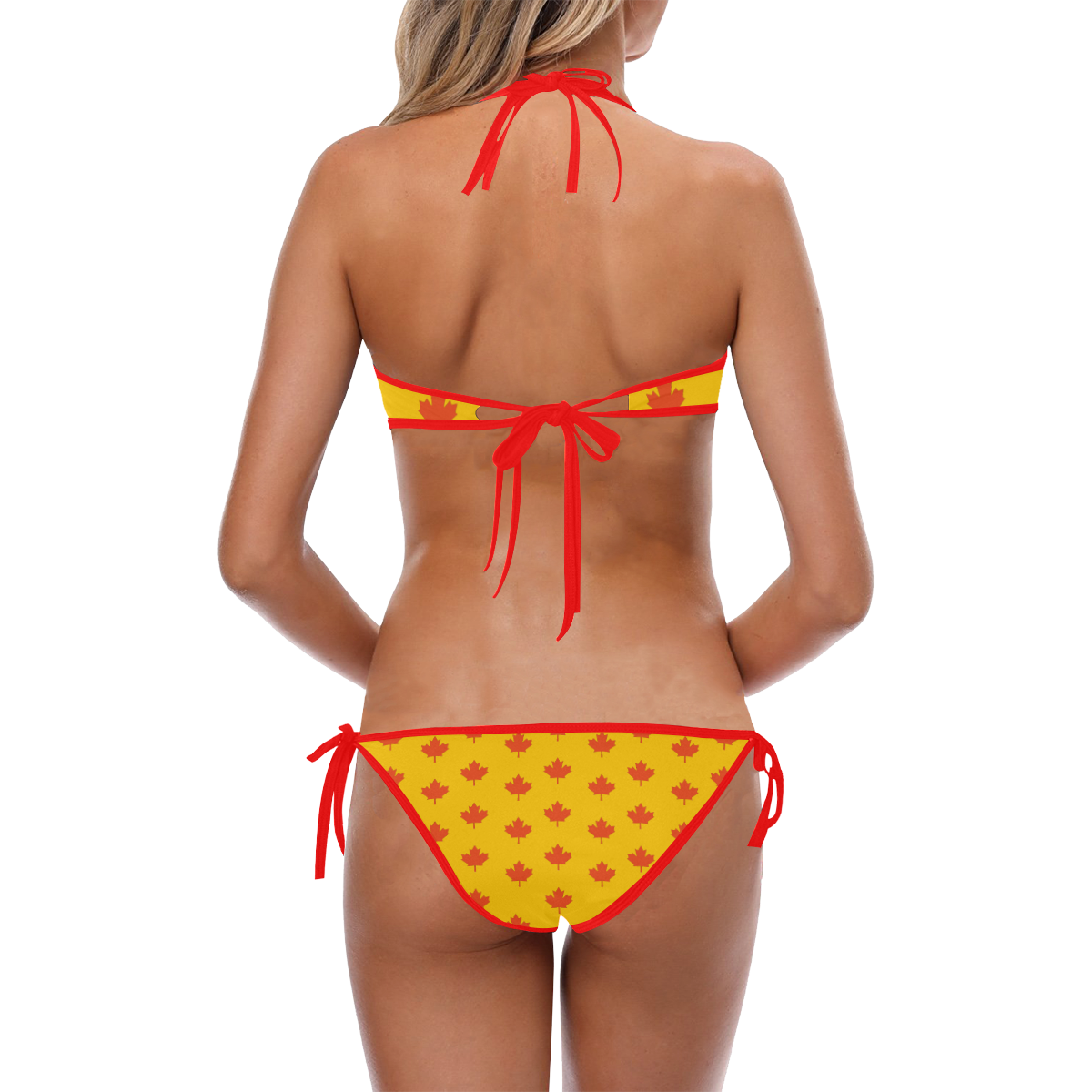 Maple leaf Custom Halter & Side Tie Bikini Swimsuit (Model S06)