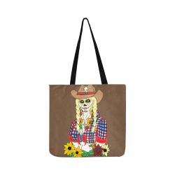 Cowgirl Sugar Skull Brown Reusable Shopping Bag Model 1660 (Two sides)