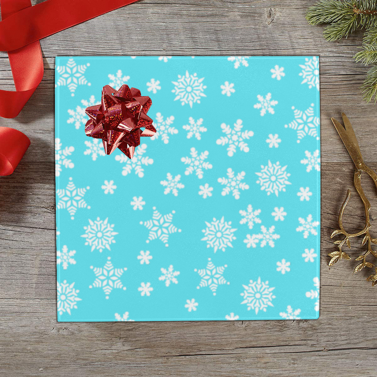 Christmas White Snowflakes on Turquoise Gift Wrapping Paper 58"x 23" (5 Rolls)