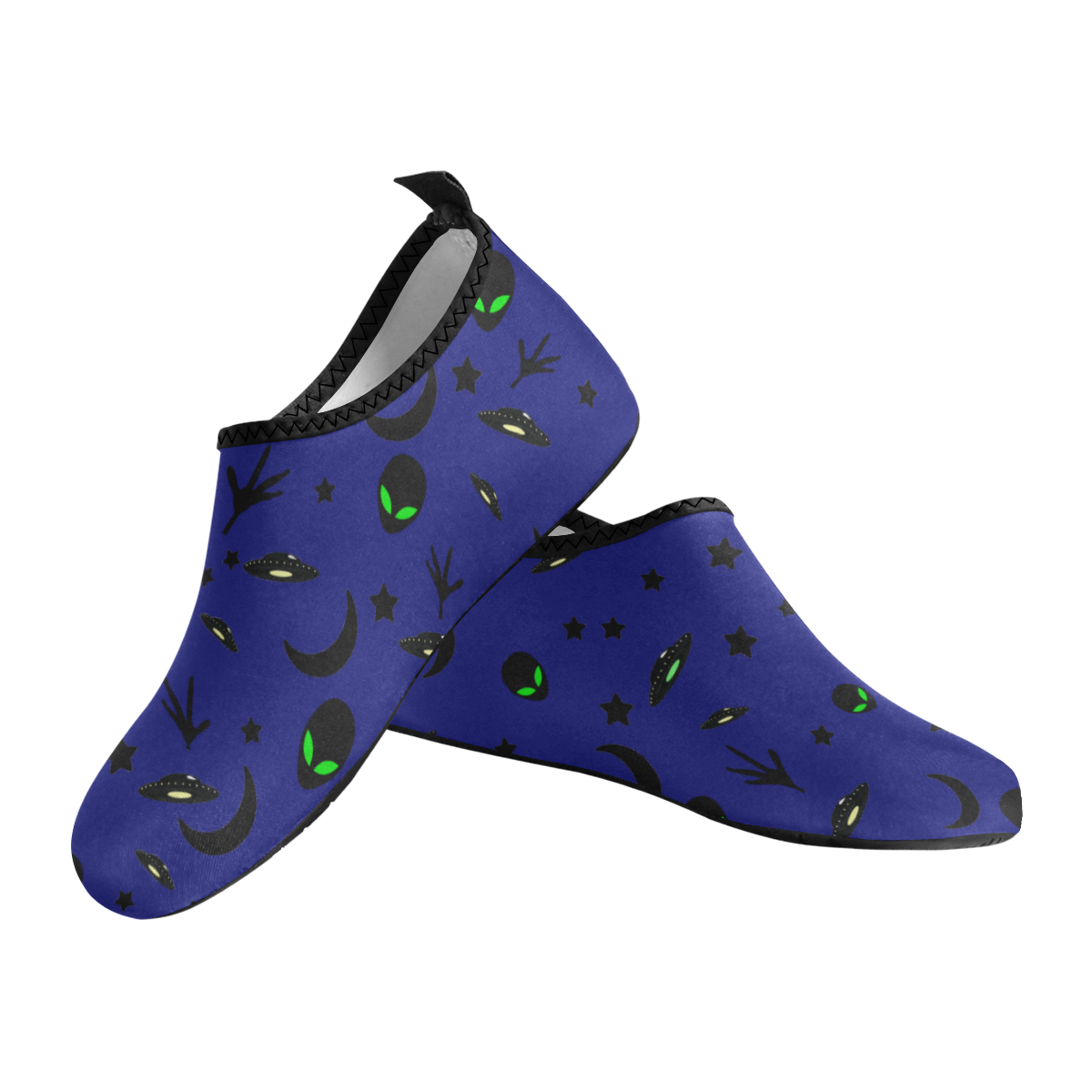 Alien Flying Saucers Stars Pattern on Blue Women's Slip-On Water Shoes (Model 056)