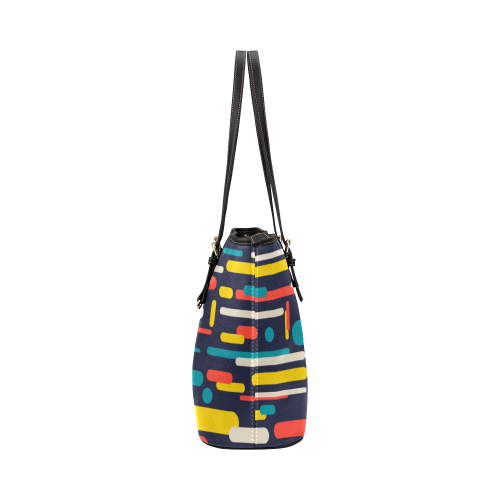 Colorful Rectangles Leather Tote Bag/Small (Model 1651)