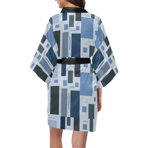 Abstract Blue Squares Kimono Robe