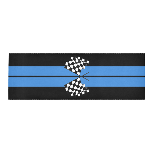 Checkered Flags, Race Car Stripe Black and Blue Area Rug 9'6''x3'3''