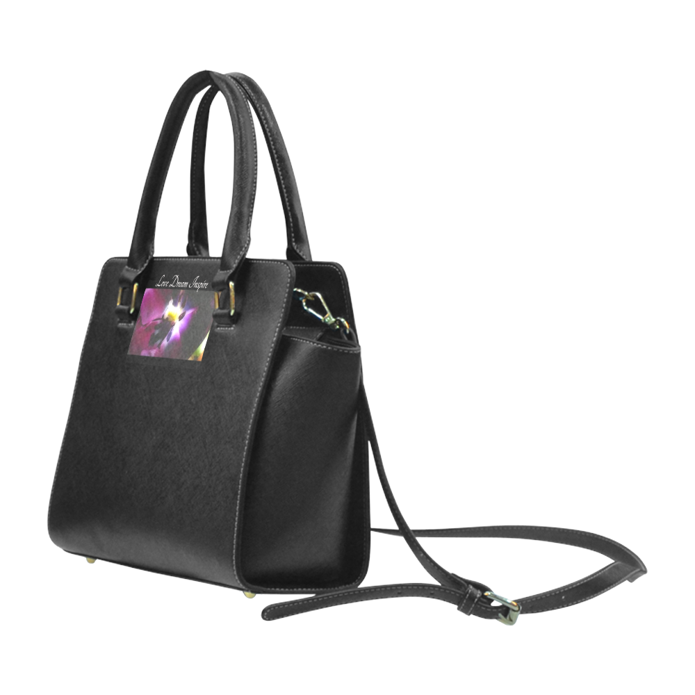 Black: Purple Tulip #LoveDreamInspireCo Rivet Shoulder Handbag (Model 1645)