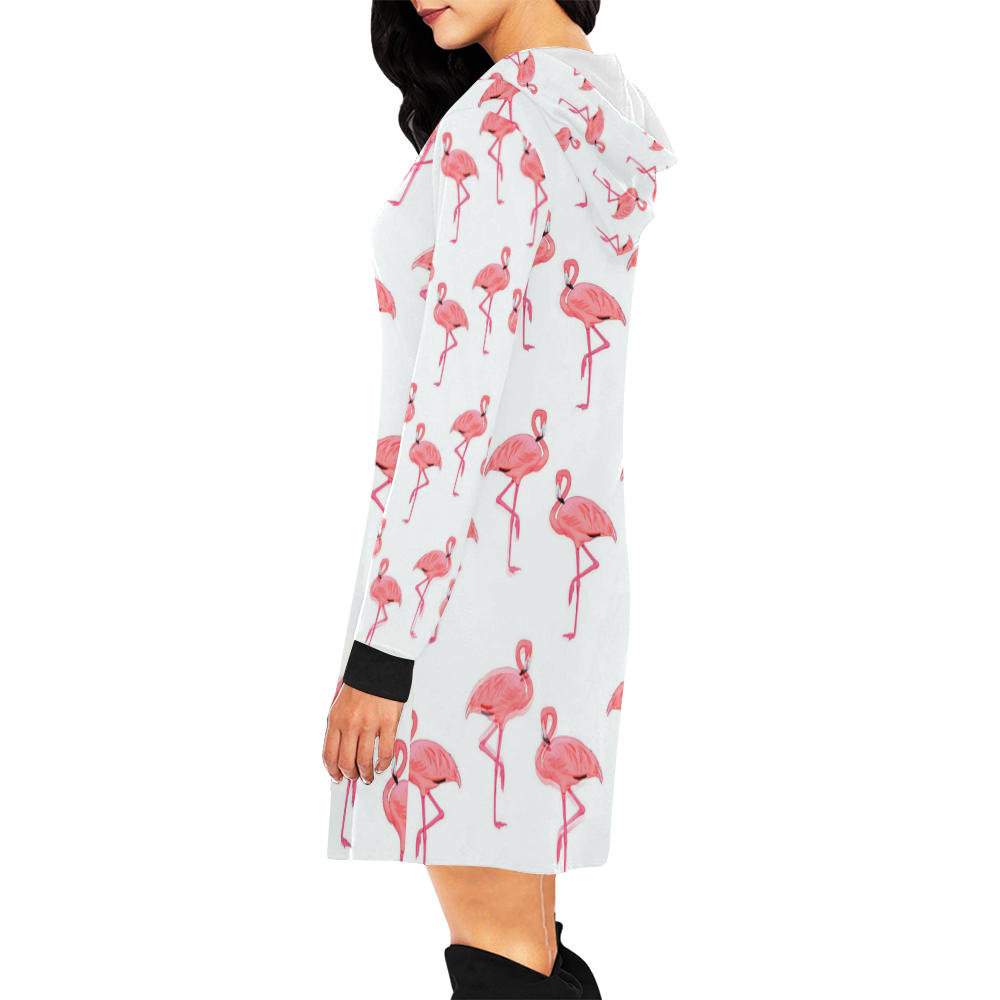 Pretty Pink Flamingo Pattern All Over Print Hoodie Mini Dress (Model H27)