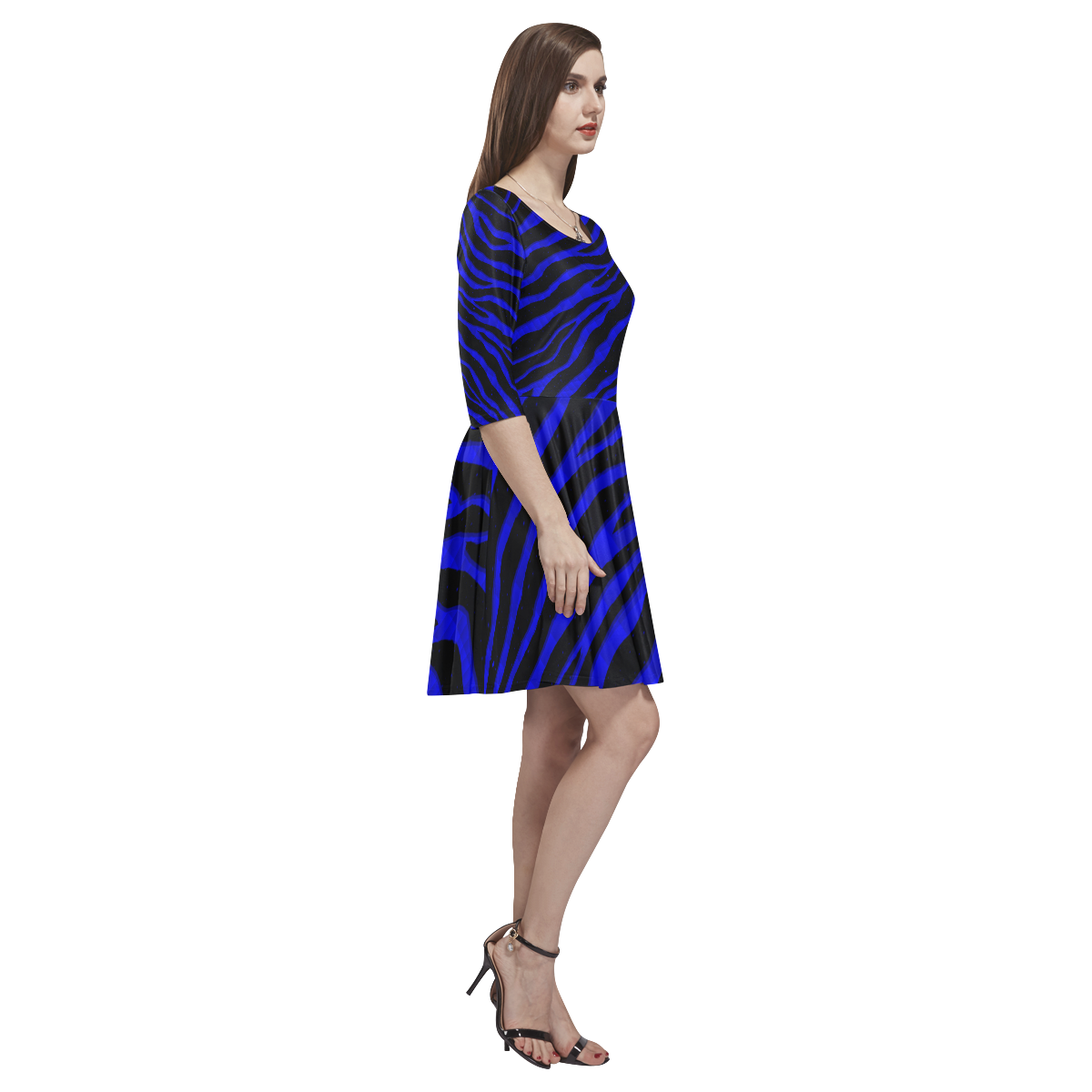 Ripped SpaceTime Stripes - Blue Tethys Half-Sleeve Skater Dress(Model D20)