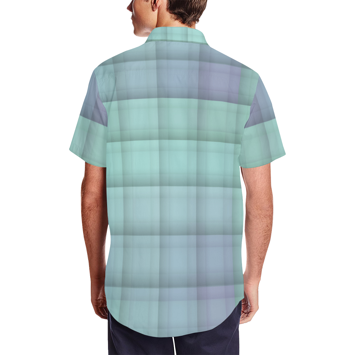 Glass Mosaic Mint Green and Violet Geometrical Men's Short Sleeve Shirt with Lapel Collar (Model T54)