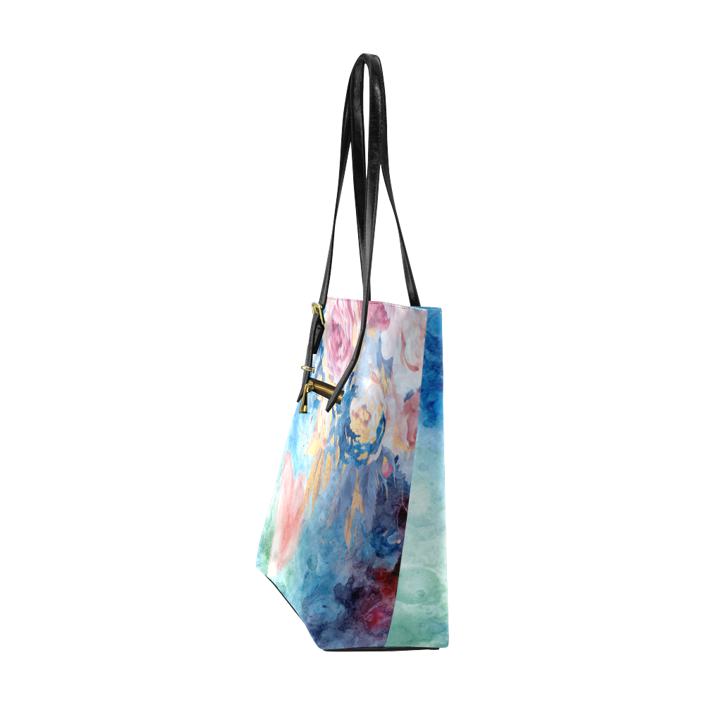 Heart and Flowers - Pink and Blue Euramerican Tote Bag/Small (Model 1655)