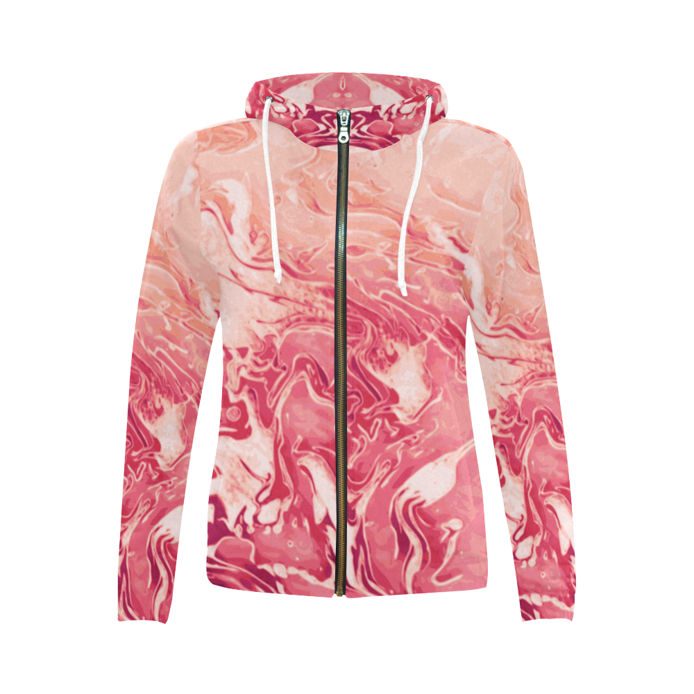 Red Wine Celebration red pink orange tan abstract swirls All Over Print Full Zip Hoodie for Women (Model H14)