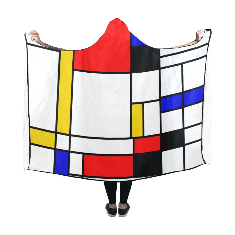 Bauhouse Composition Mondrian Style Hooded Blanket 60''x50''