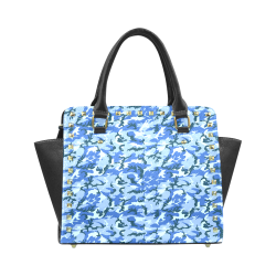 Woodland Blue Camouflage Rivet Shoulder Handbag (Model 1645)