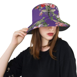 Purple Flora and Bees All Over Print Bucket Hat