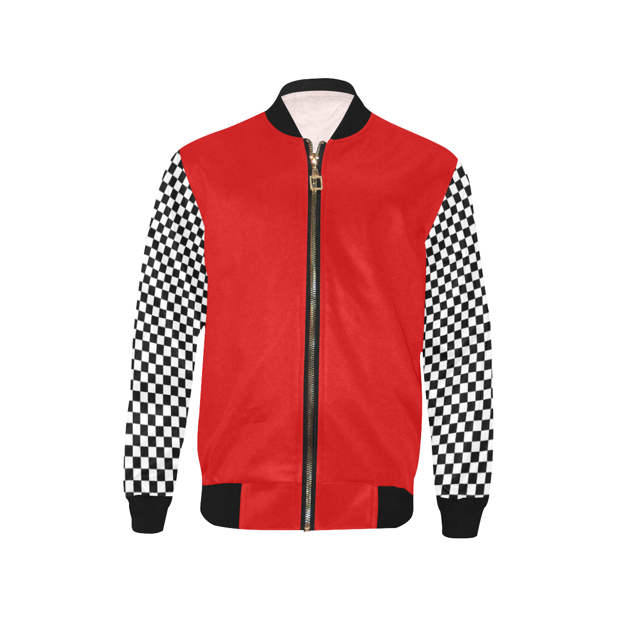 Checkerboard Black and White / Red Kids' All Over Print Bomber Jacket (Model H40)