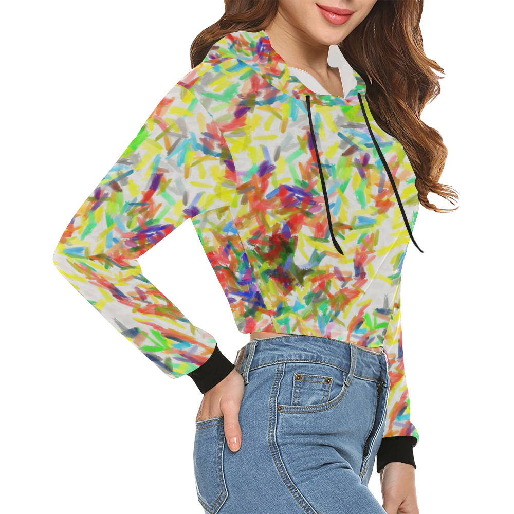 Colorful brush strokes All Over Print Crop Hoodie for Women (Model H22)