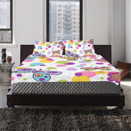 Colorful Butterflies and Flowers V2 3-Piece Bedding Set