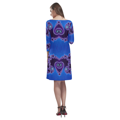 Blue Hearts and Lace Fractal Abstract 2 Rhea Loose Round Neck Dress(Model D22)
