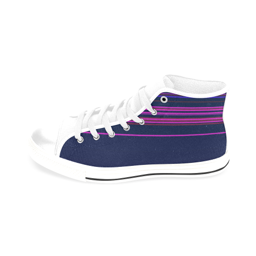 Design shoes blue lines with pink Men’s Classic High Top Canvas Shoes /Large Size (Model 017)