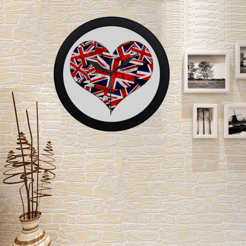 Union Jack British UK Flag Heart Circular Plastic Wall clock