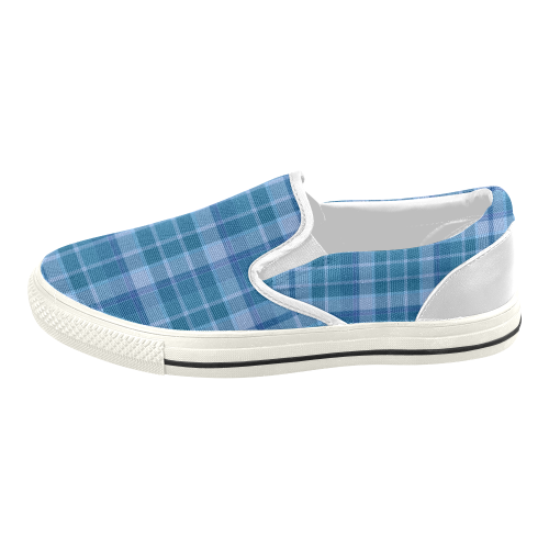 blue-plaid-2699776 Women's Slip-on Canvas Shoes (Model 019)