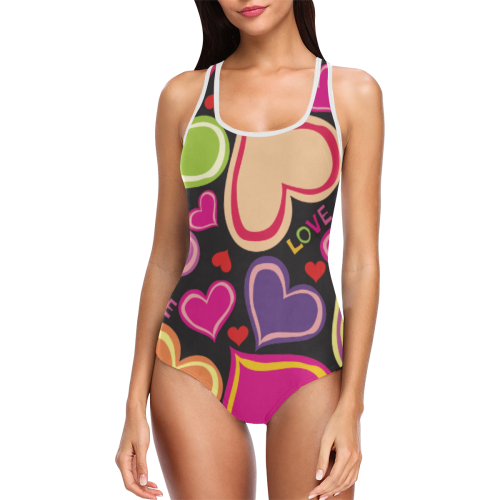 cute heart backgrounds Vest One Piece Swimsuit (Model S04)