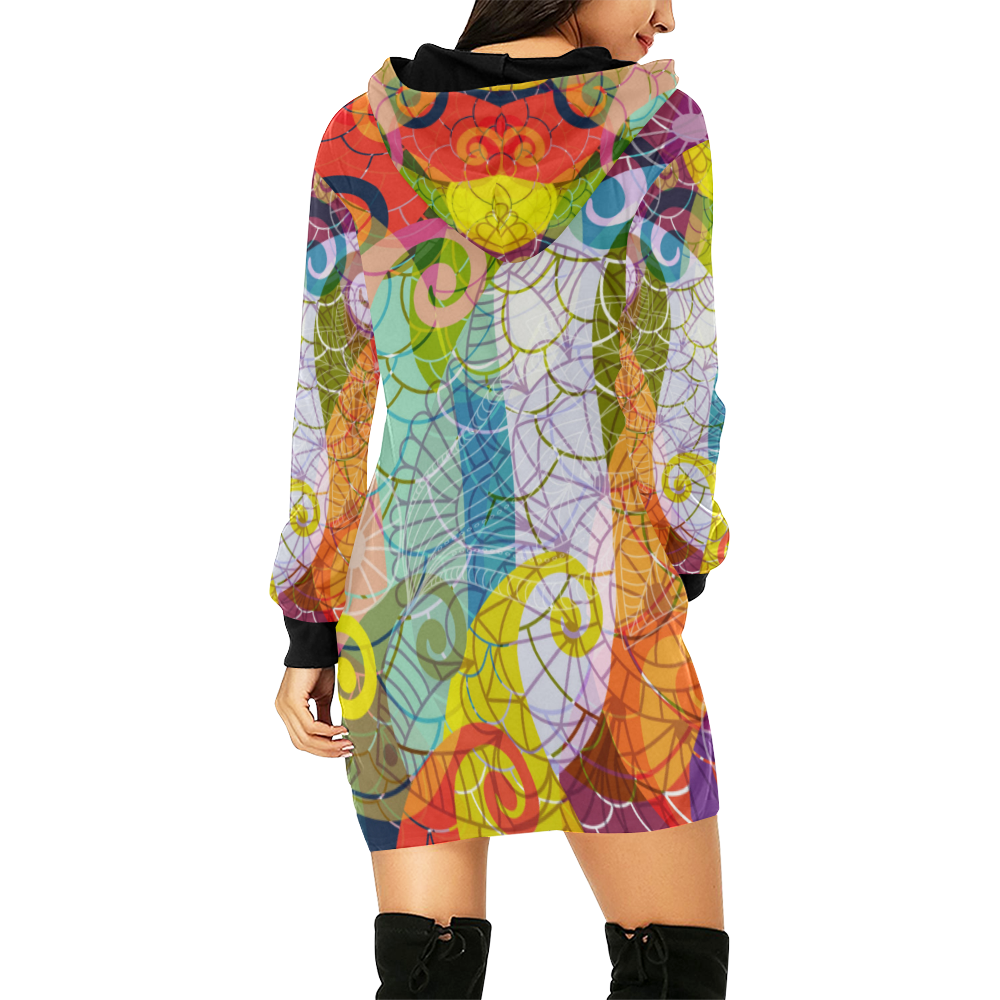 Colorful Translucent Pattern All Over Print Hoodie Mini Dress (Model H27)