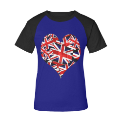 Union Jack British UK Flag Heart - Blue Women's Raglan T-Shirt/Front Printing (Model T62)
