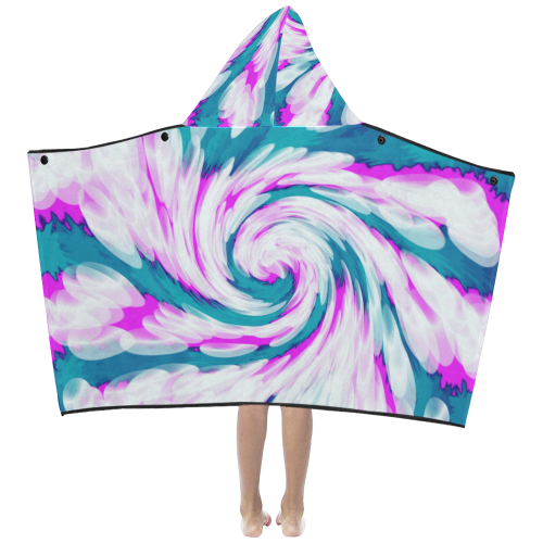 Turquoise Pink Tie Dye Swirl Abstract Kids' Hooded Bath Towels
