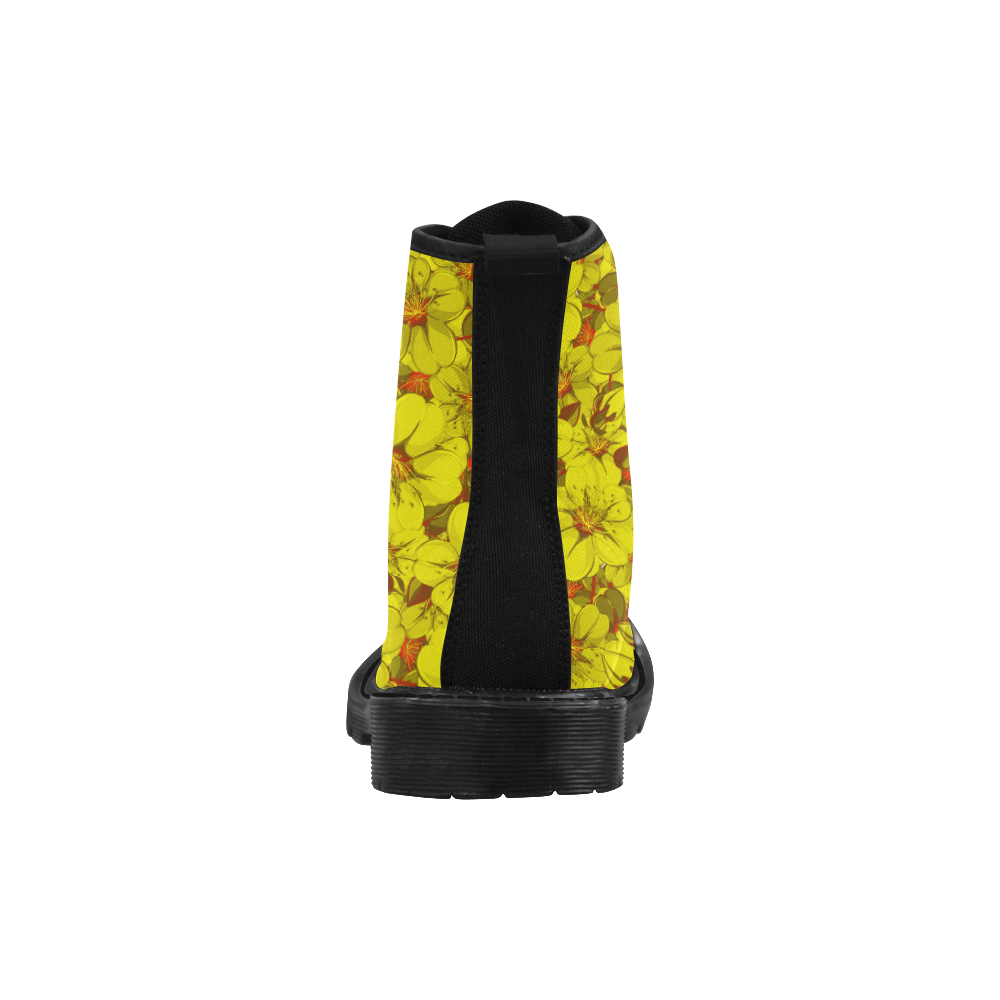 Yellow flower pattern Martin Boots for Women (Black) (Model 1203H)
