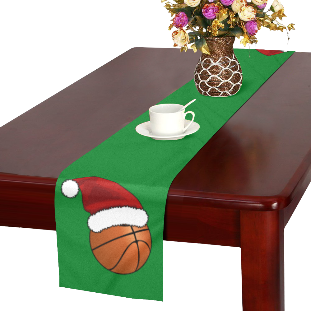 Santa Hat Basketball Christmas Table Runner 14x72 inch