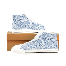 Blue and White Floral Pattern Men’s Classic High Top Canvas Shoes /Large Size (Model 017)