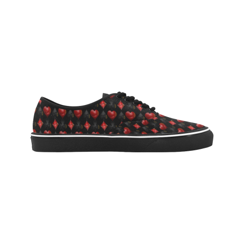 Las Vegas Black and Red Casino Poker Card Shapes / Black Classic Women's Canvas Low Top Shoes (Model E001-4)