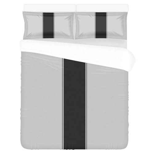 Racing Stripe Center Black with Silver 3-Piece Bedding Set