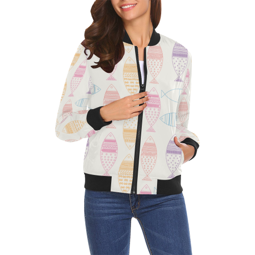 abstract tribal fish All Over Print Bomber Jacket for Women (Model H19)