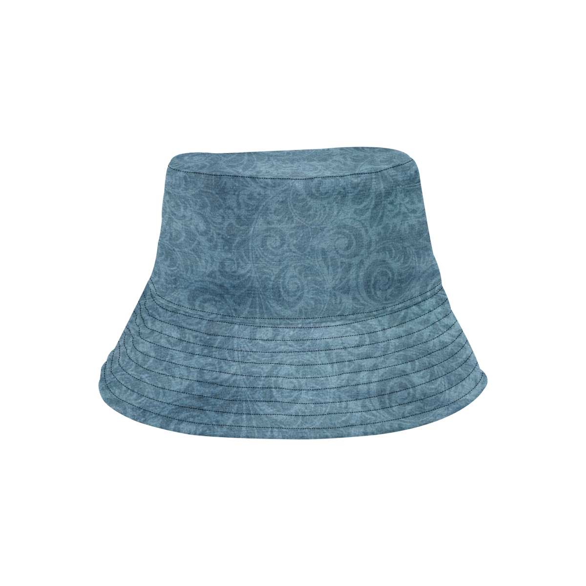 Denim with vintage floral pattern, turquoise blue All Over Print Bucket Hat