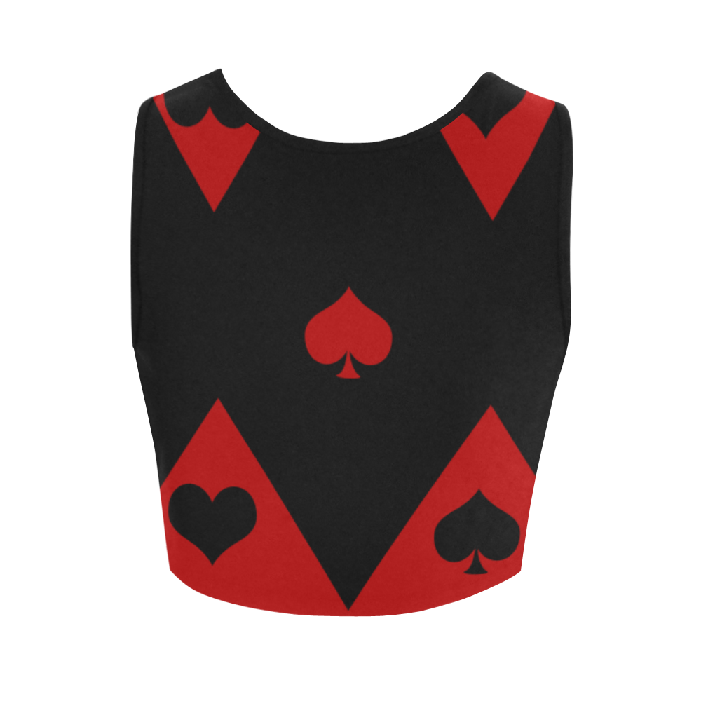Las Vegas Black Red Play Card Shapes Women's Crop Top (Model T42)