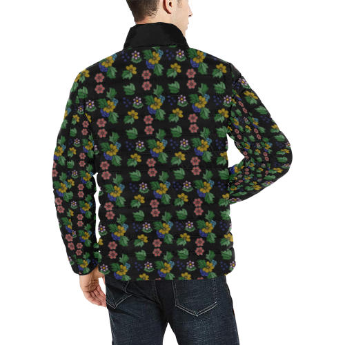 black floral Men's Stand Collar Padded Jacket (Model H41)