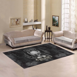 Skull with crow in black and white Area Rug7'x5'
