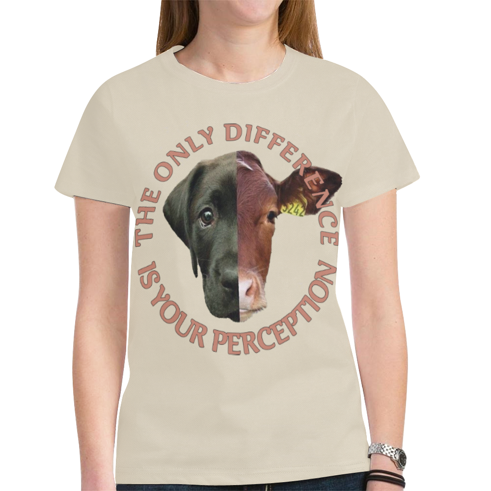 Vegan Cow and Dog Design with Slogan New All Over Print T-shirt for Women (Model T45)