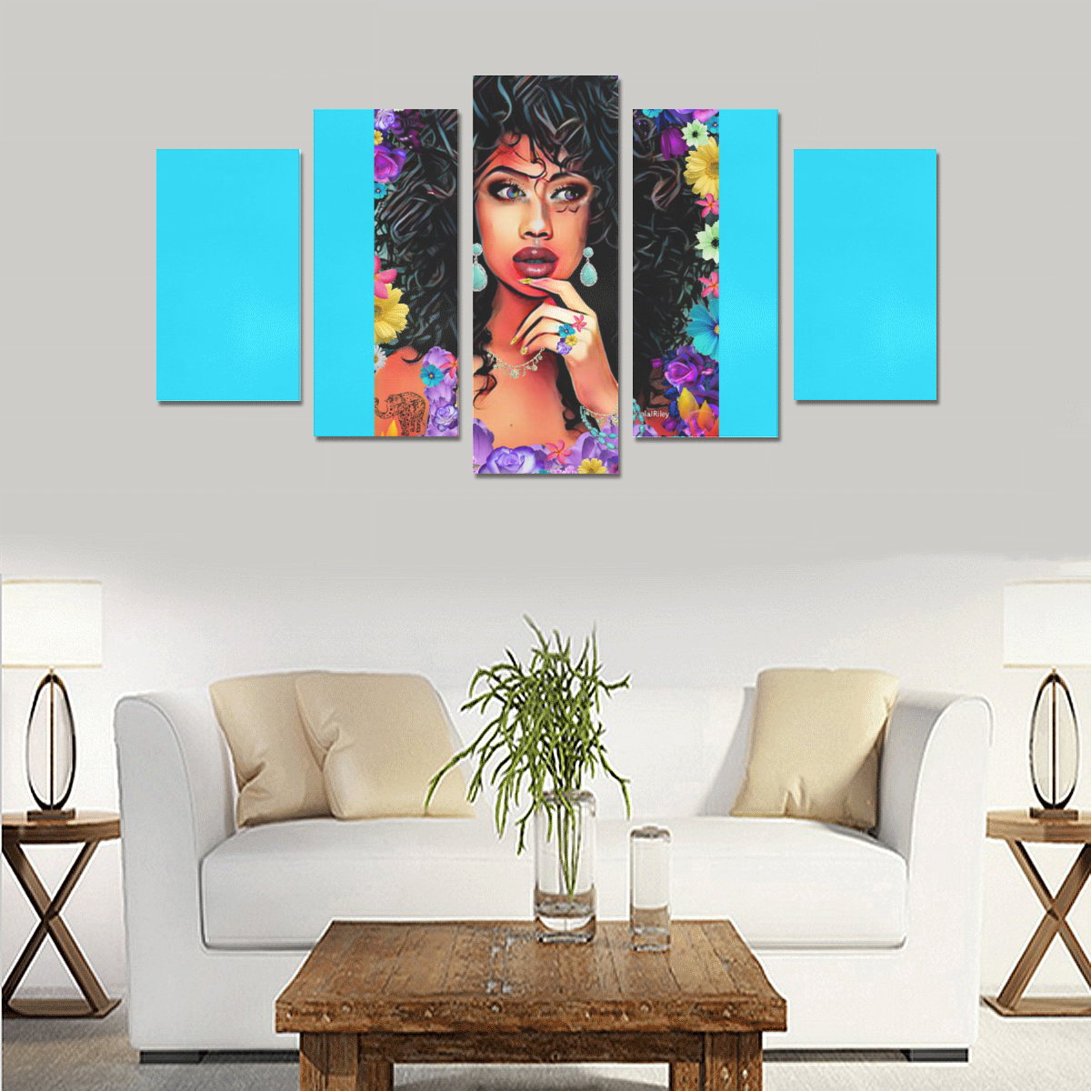 ARTSADDFLOWERZ 5 PC CAN  TURQ Canvas Print Sets A (No Frame)