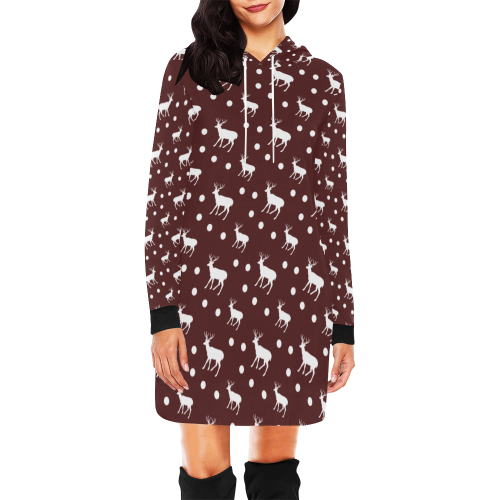 deer dots red All Over Print Hoodie Mini Dress (Model H27)