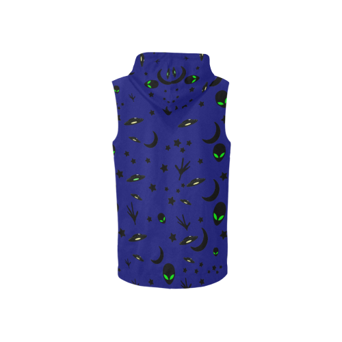 Alien Flying Saucers Stars Pattern on Blue All Over Print Sleeveless Zip Up Hoodie for Women (Model H16)