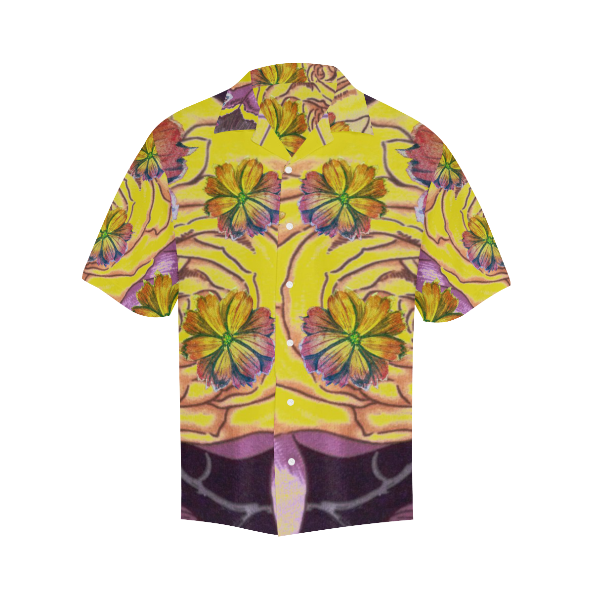Watercolor Flowers Yellow Purple Green Hawaiian Shirt (Model T58)