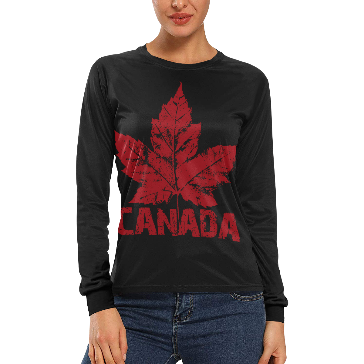 Cool Canada Souvenir Shirts Retro Maple Leaf Women's All Over Print Long Sleeve T-shirt (Model T51)