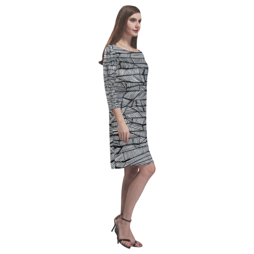 BLACK AND WHITE DIAMOND PATTERN Rhea Loose Round Neck Dress(Model D22)