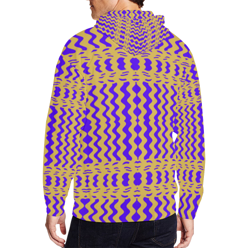 Purple Yellow Modern  Waves Lines All Over Print Full Zip Hoodie for Men (Model H14)